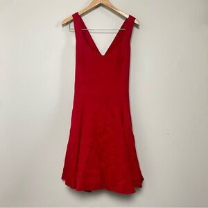 Vintage Susan Roselli Red Skater Dress Criss Cross Back Rear Zip USA Size 12
